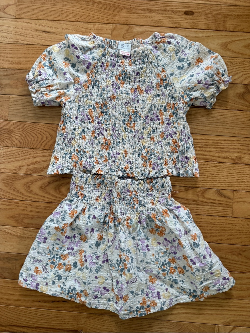 Zara smocked Cream Floral Kids Matching Set
